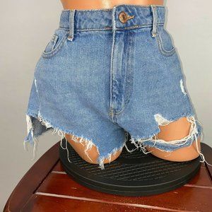 Forever 21 US 29 Denim Distressed Hole Fringe Hem Cutoff Shorts Festival